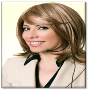 Contact Us graphic Atttractive receptionist on phone