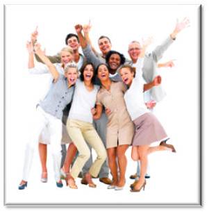 Who we help graphic Group of enlivened people